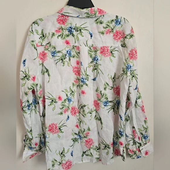 Women's Charter Club Floral Button Front Long sleeve Shirt 100% Linen XL Boho - Picture 2 of 6
